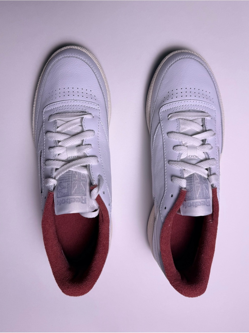 Reebok White Leather Low-Top Sneakers with Burgundy Collar